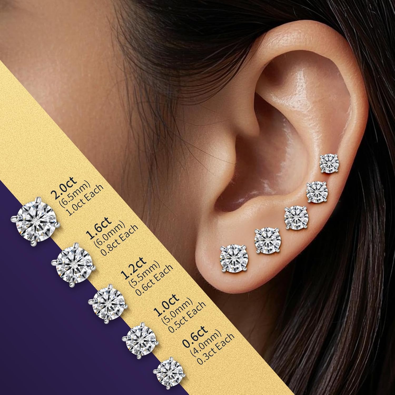 Moissanite Earrings for Women - 0.1 Ct - 1 Ct D Color VVS1 Round Cut Lab Grown Diamond Stud Earrings for Women - 925 Sterling Silver Stud Earrings - Valentines Day Gifts Mothers Day Gifts for Mom Her - Image 4