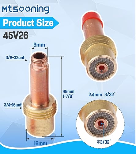 Miniatura 5 de Mtsooning Kit de consumibles de cobre con cuerpo de pinza de lente de gas de 0.094 in (332 pulgadas), 5 uds. 45V26 para soplete de soldadura TIG