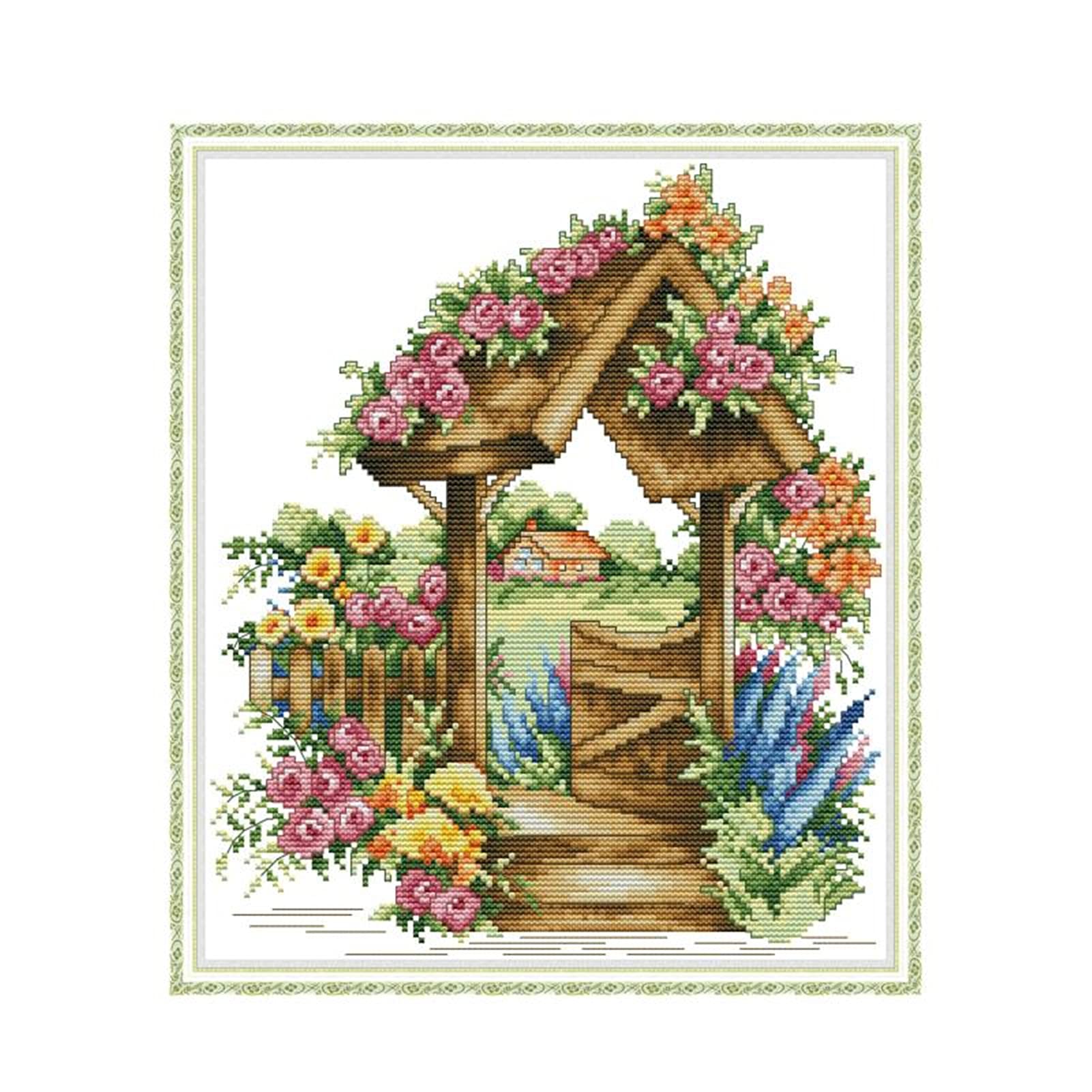 Yeesam Art® Kit per punto croce contato avanzato – Bottone albero di Natale – Set da ricamo fai da te fatto a mano regali di Natale, Albero di Natale, Stamped