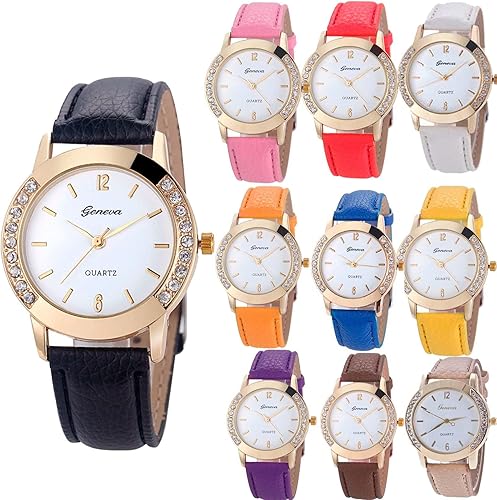 Miniatura 1 de Yunan lote de 10 relojes de Ginebra para mujer cuero brillos cuarzo colores reloj pulsera