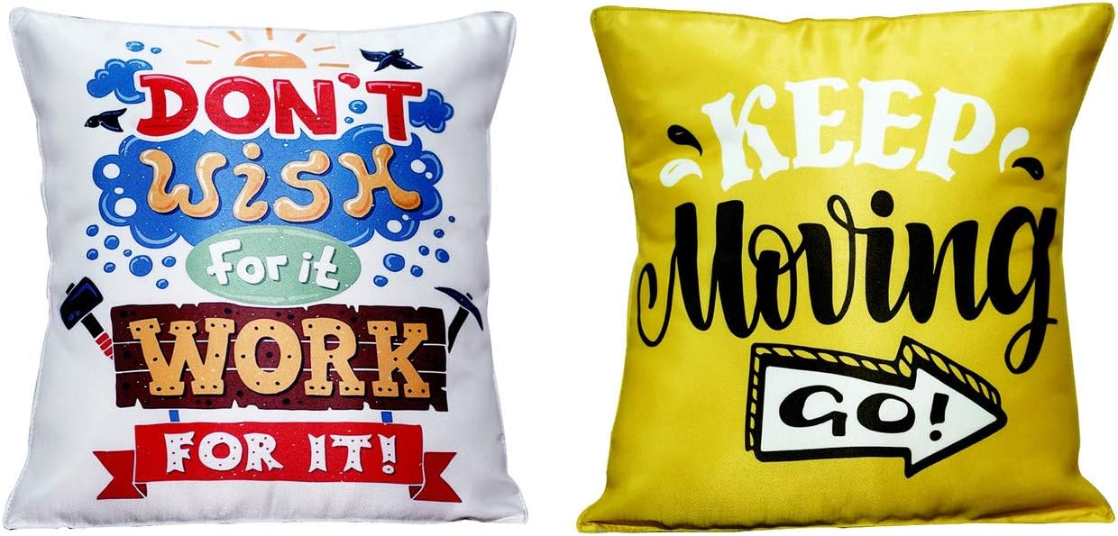 MONK MATTERS Micro Satin Fabric Quote Printed Cushion Cover with Fillers Size 12x12 Inches/30x30cms (Pack of 2 Multicolor)