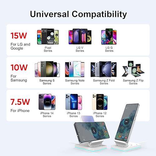 Miniatura 3 de Cargador inalámbrico, soporte de carga rápida de teléfono de 15 W para Samsung Galaxy S23 UltraS22Note 20Z Flip 54Z Fold 54, cargador Qi giratorio