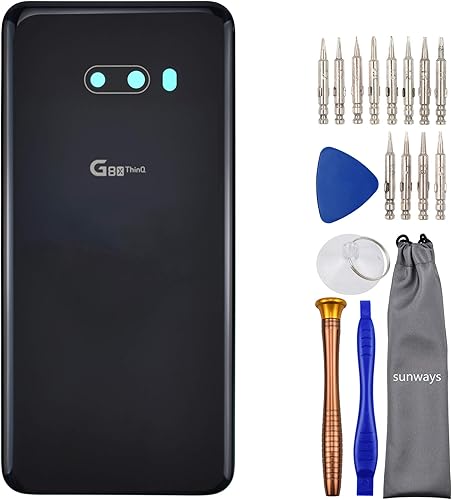 Sunways Carcasa trasera de cristal con adhesivo precortado para LG G8X ThinQ LMG850EMW New Aurora Negro
