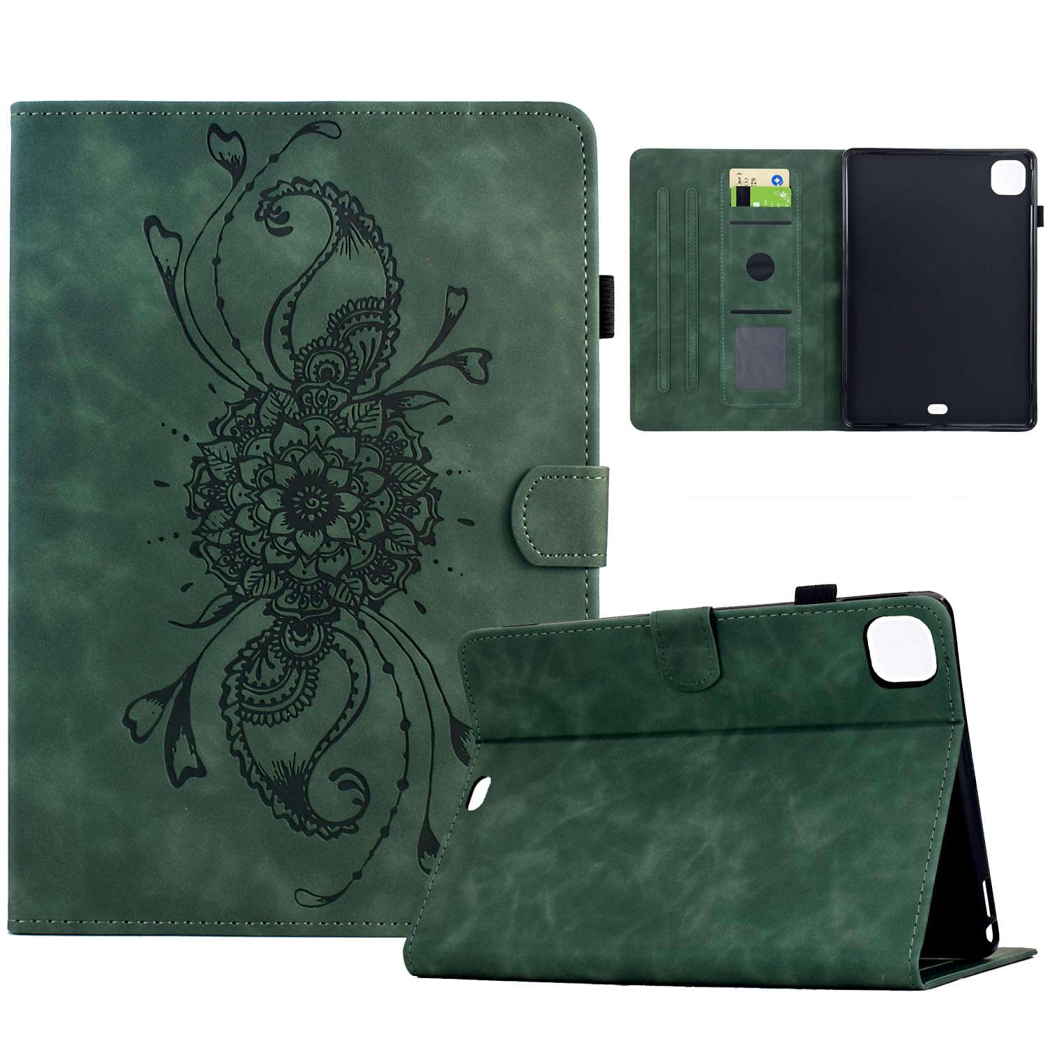Schützhülle für iPad Air 11 Zoll 2025 Hülle M3/M2, iPad Air 7/6/5/4 Hülle (2024/2022/2020) -Tablethülle Stand Cover Stil Mandala mit Auto Schlaf/Aufwach Funktion (Grün)