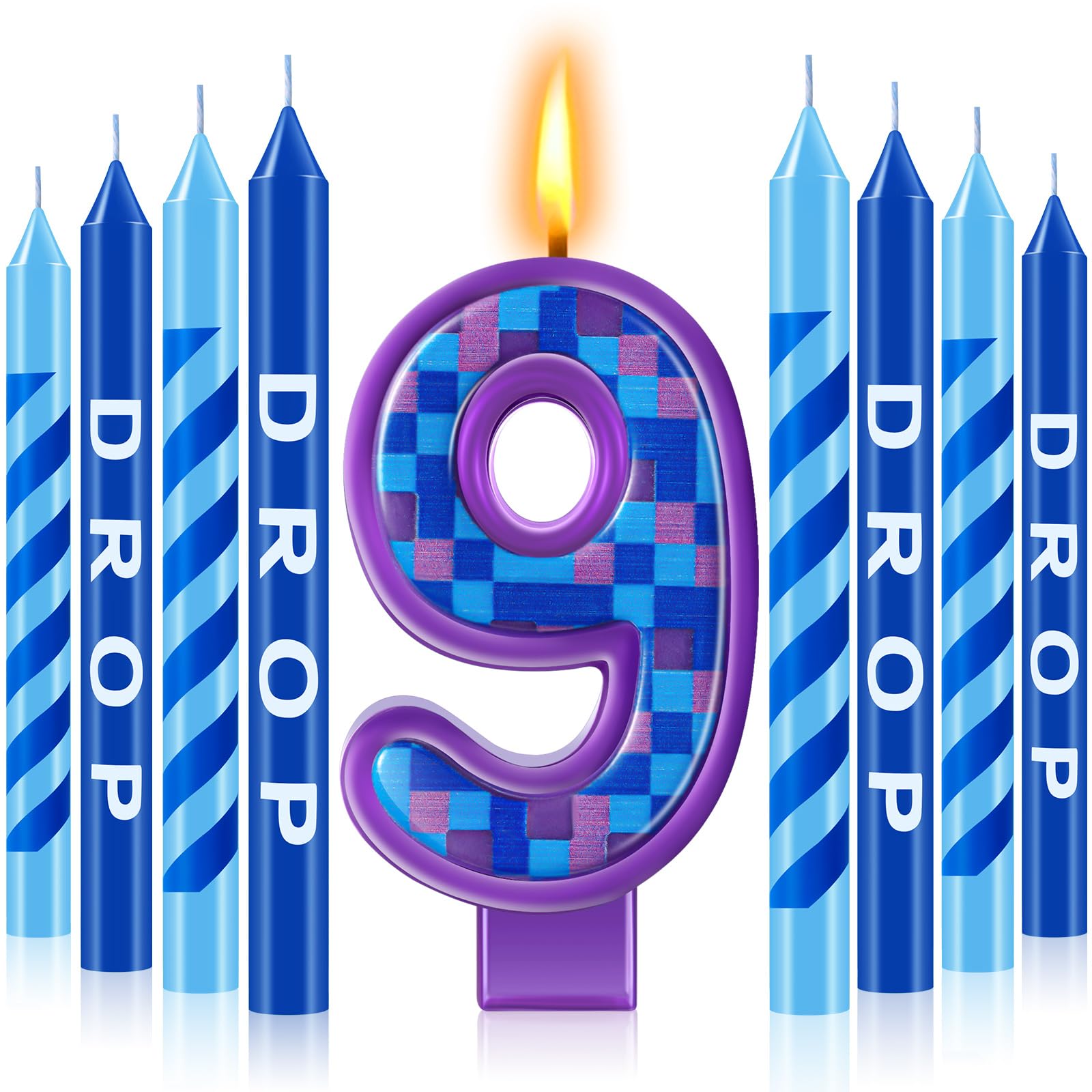 MTLEE 13 Pcs Video Game Birthday Candles Gaming Party Toppers for Cake Blue Purple Number Candle Battle Boys Birthday Cake Topper Decoration Party