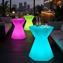30" H LED Light Up Bar Table with Remote Controls, Rechargable Cocktail Tables with 16 RGB Multi-Colored Lights, Waterproof Light Up Luminous Furniture for Party Night Club, 1 Piece Hexangular