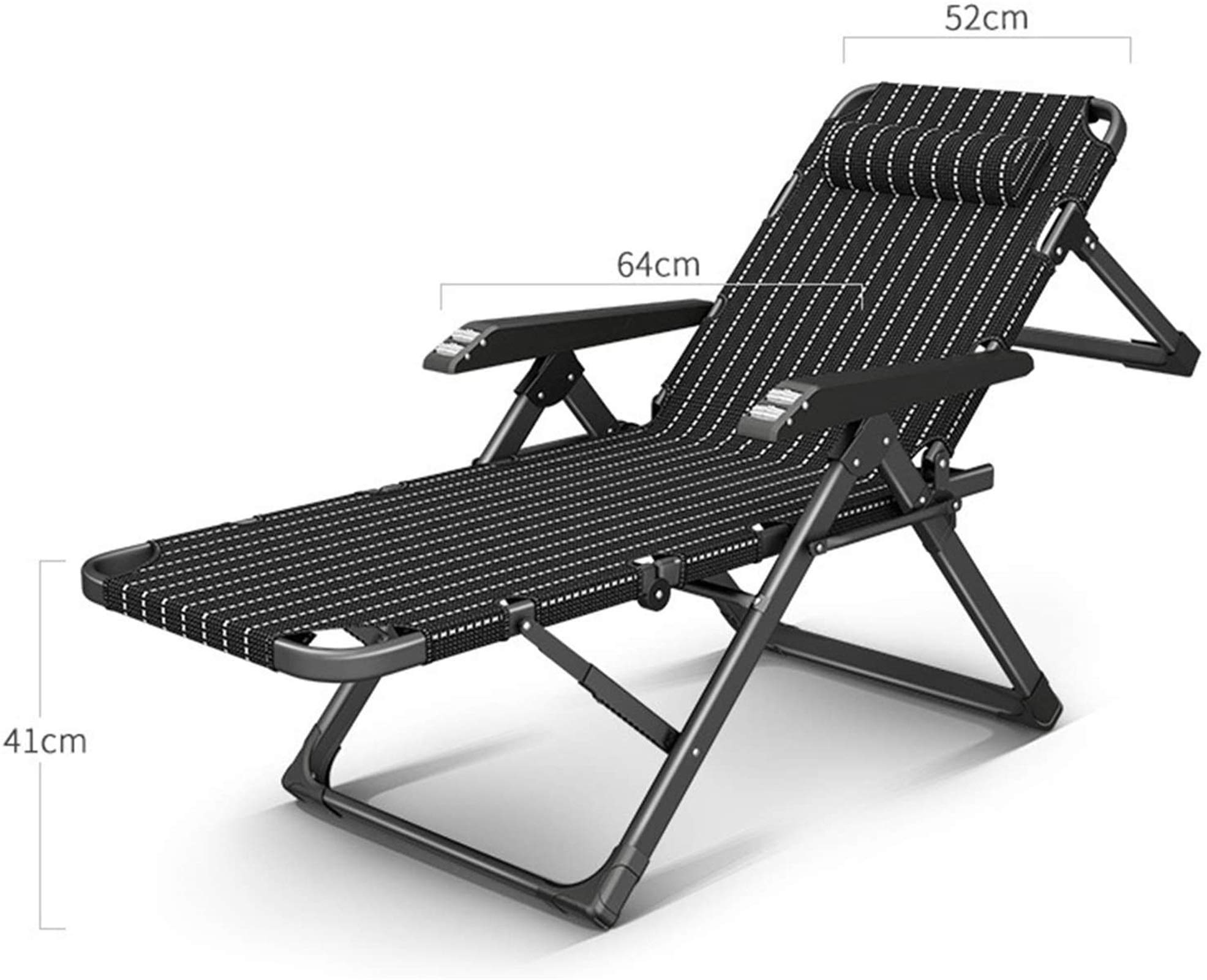 Sedia a sdraio pieghevole leggero per esterno, interno, spiaggia, patio, prato, sedia da campeggio regolabile con cuscino (colore: nero, dimensione: 178x64cm) (colore: nero, dimensione: 178x64cm)