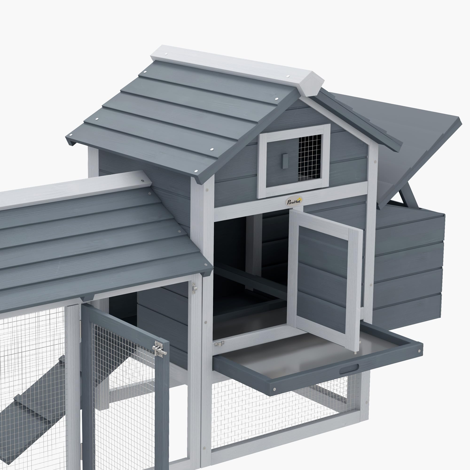 PawHut Petit poulailler Cottage Cage à Poules sur Pied dim. 150,5L x 54l x 87H cm Multi-équipement Bois Massif de Sapin | Multi-Équipement, Bois Massif de Sapin