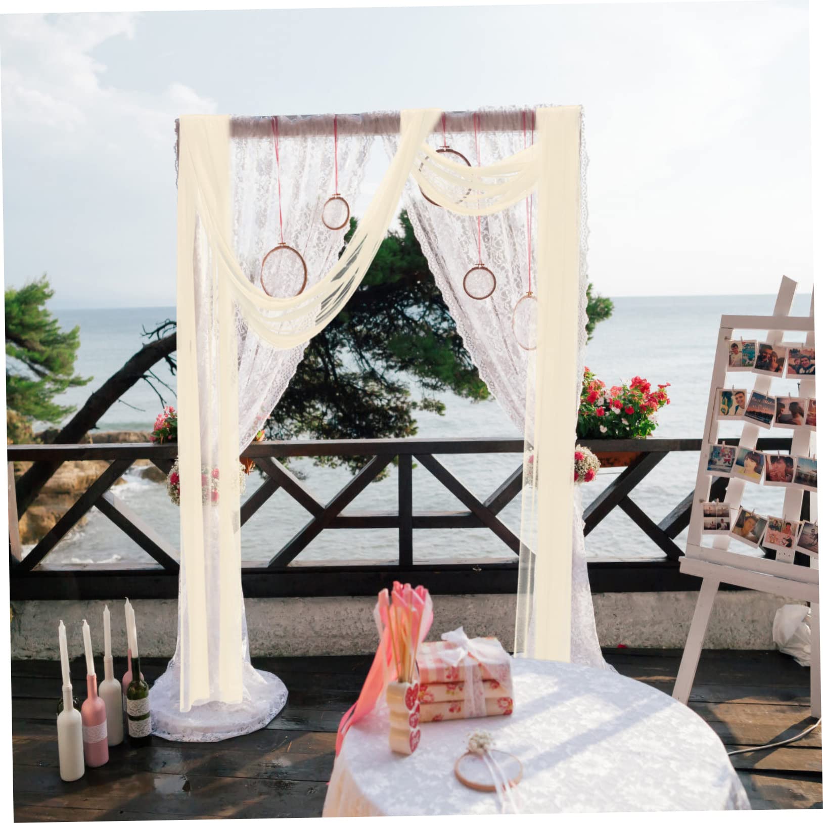 TOPBATHY 3 Pièces Voile de Fond extérieur Rituals The Ritual Rideau de Fond de Mariage Rideaux de Plafond Rideaux de fenêtre décor drapé d'arc pour Le Mariage draperie en Mousseline de Soie