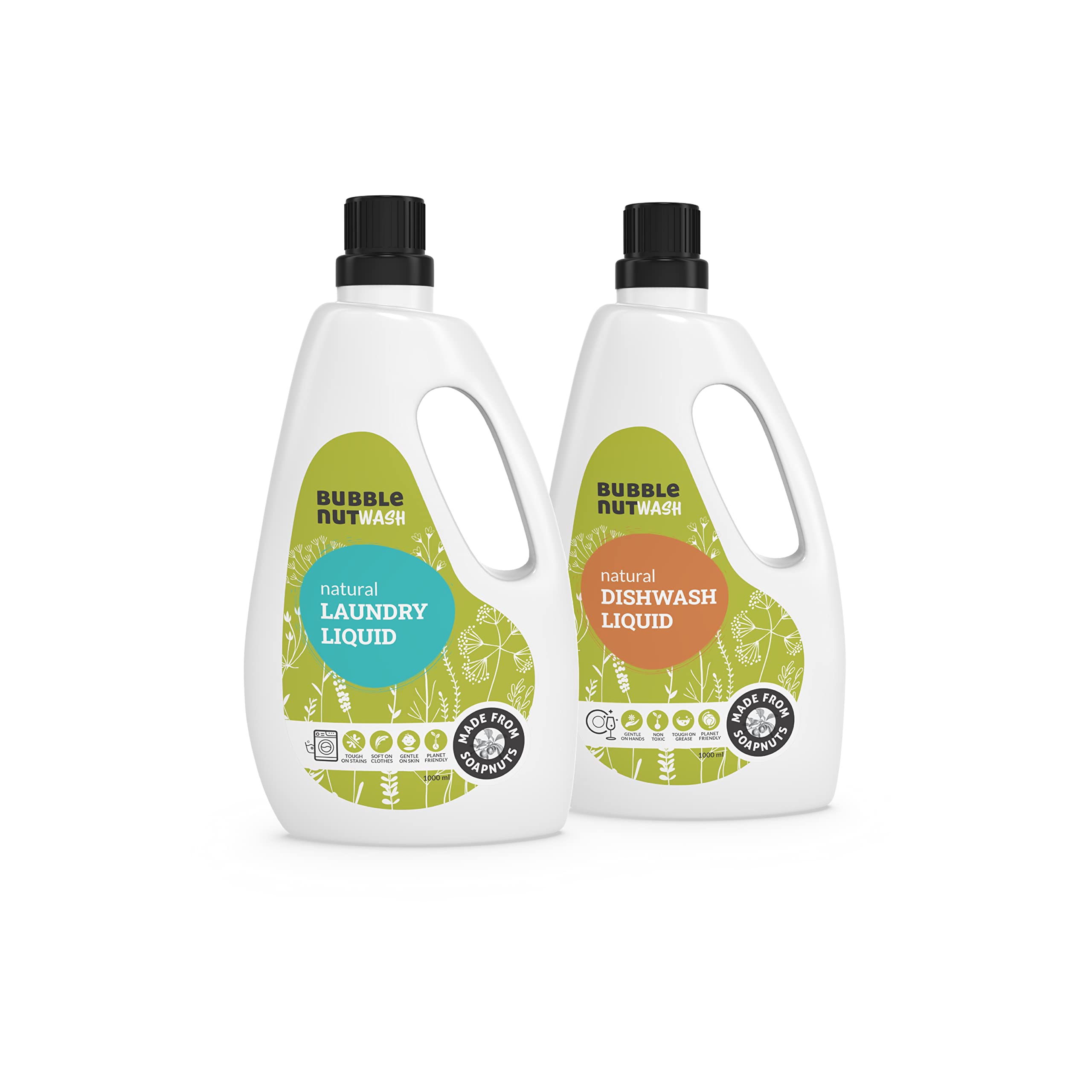 BubbleNut Wash Laundry Detergent Liquid (1000 ml) - Natural, Organic, Baby safe, Soap nuts based, Sensitive Skin, Hypoallergenic, Ecofriendly, Biodegradable, Gentle Fabric wash (Combo1)