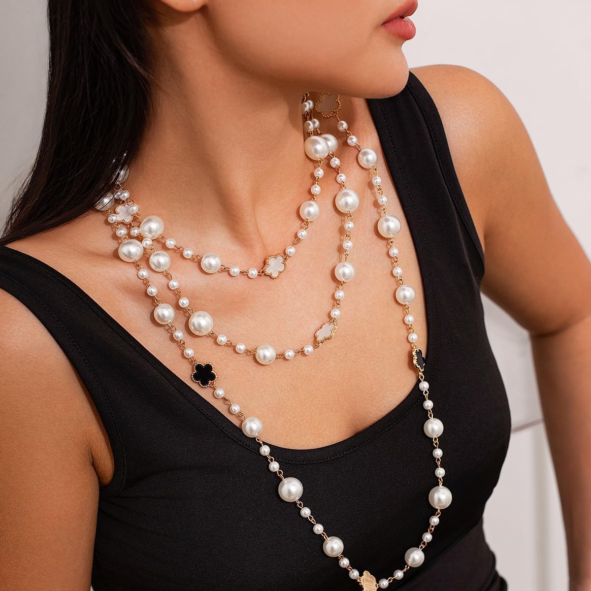 Long Pearl Necklaces for Women Double Strand Faux Pearl Necklace Elegant Statement Sweater Chain Jewelry for Layering or Gifting