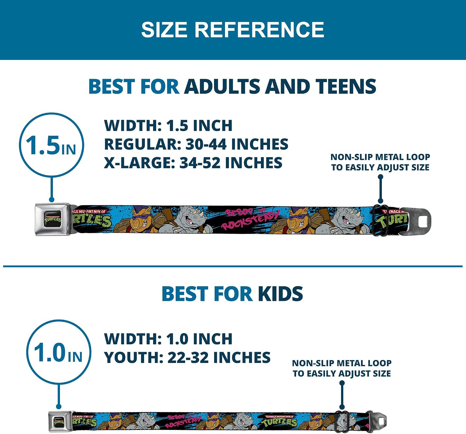 Nickelodeon Seatbelt Buckle Belt, TMNT Bebop And Rocksteady Back to Back Pose