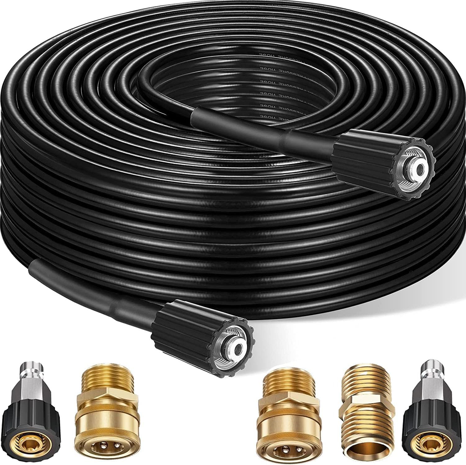 25 FT Power Washer Hose, Kink Resistant Pressure Washer Hose for Replacement, with Extension Coupler, 5800 PSI, 1/4 inch, M22-14mm Fittings (25 FT)