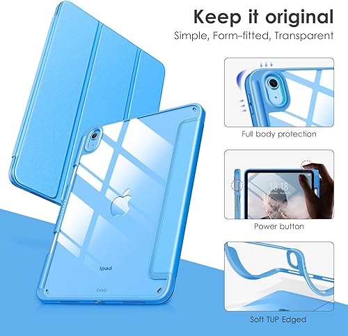 Miniatura 3 de DTTOCASE - Funda para iPad de 10. generación de 2022, 10.9, reverso transparente y marco de poliuretano termoplástico antigolpes (con portalápiz y