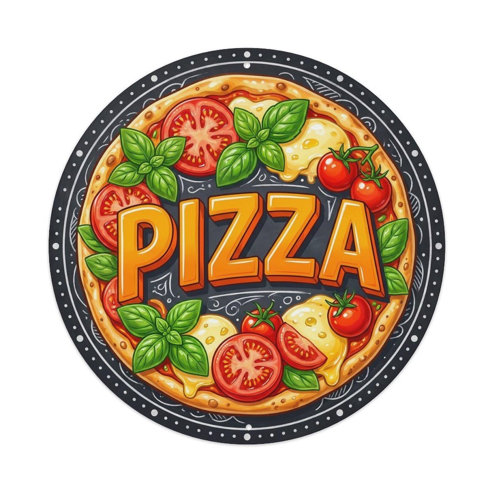 Yrnq 8X8inch Vintage Style Vintage Pizza Basil Tomato Food Decoration Metal Tin Sign