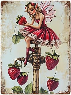 Borsxtzy Fairy Strawberry Pipe Garden Art Modern Home Wall Decoration Art Metal Tin Poster40x30cm