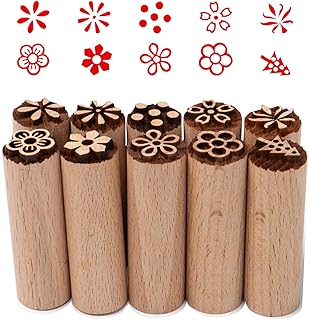Holzstempel für Töpferei, Säulen-Holzblock-Stempel mit Blumenmustern für Ton, Sammelalben, Kartenherstellung, Basteln (5 x 1,5 cm), 10 Stück