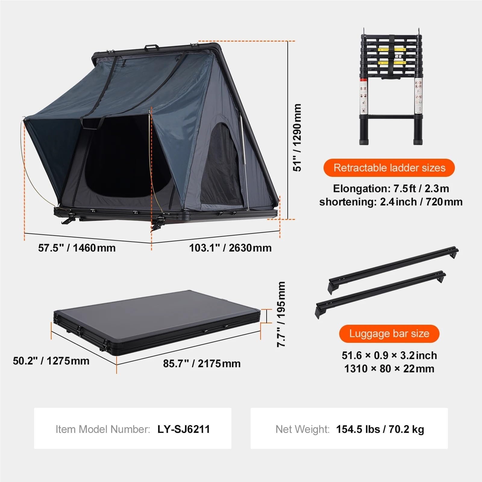 Tente De Toit Rigide pour SUV, Van Et Pickup, Tente De Toit De Voiture étanche Et Résistante Au Vent avec échelle Télescopique, Abri De Camping Extérieur 4 Saisons pour 2-3 Personnes