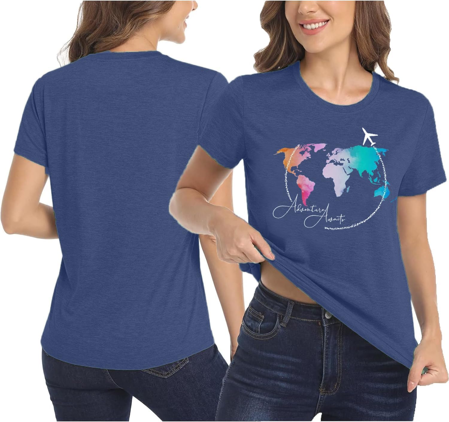 Airplane Mode Shirt Women Love Heart Graphic Tees Adventure Letter Print Short Sleeve Travel Shirts Casual Outdoor Tops - Image 4