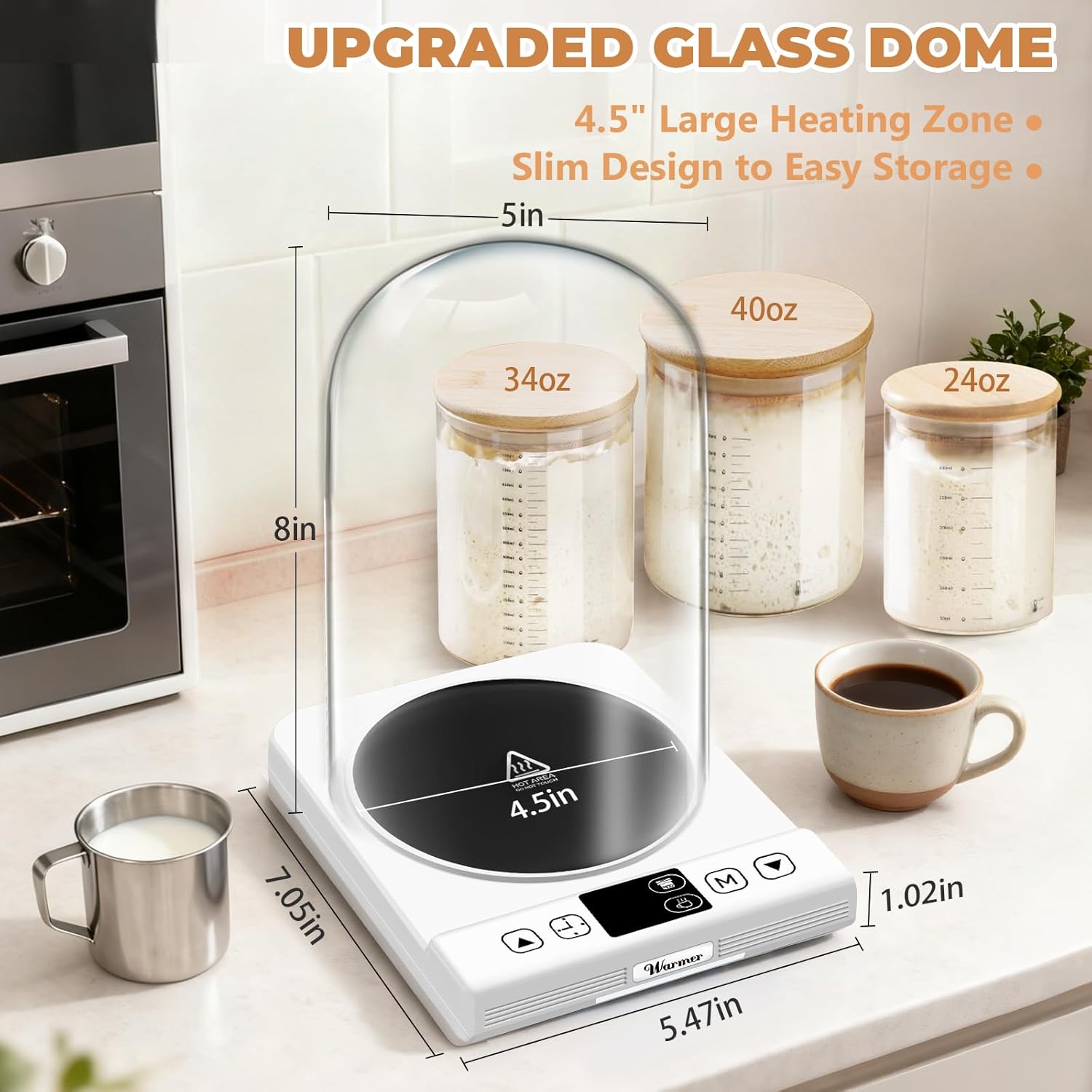 2-in-1 Upgraded Sourdough Starter Warmer with Glass Dome, Precise 1℉ Thermostat Sour Dough Starter Heating Mat (70-100℉) and Mug Warmer (110-180℉) Dual Mode, Sourdough Warming Mat for Baking & Coffee