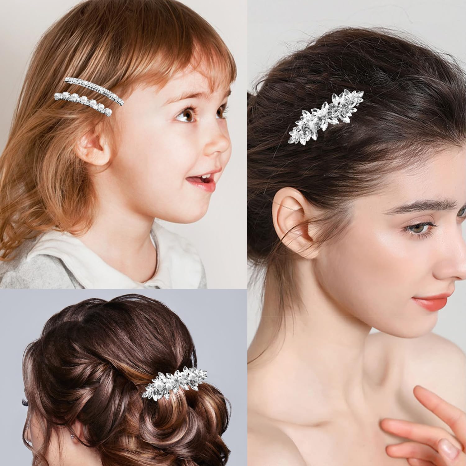 Silver Rhinestone Pearl Wedding Hair Clips - 4 Pack Taolema Rhinestone Wedding Hair Clips - 4 Pieces Rose Gold  main image 4