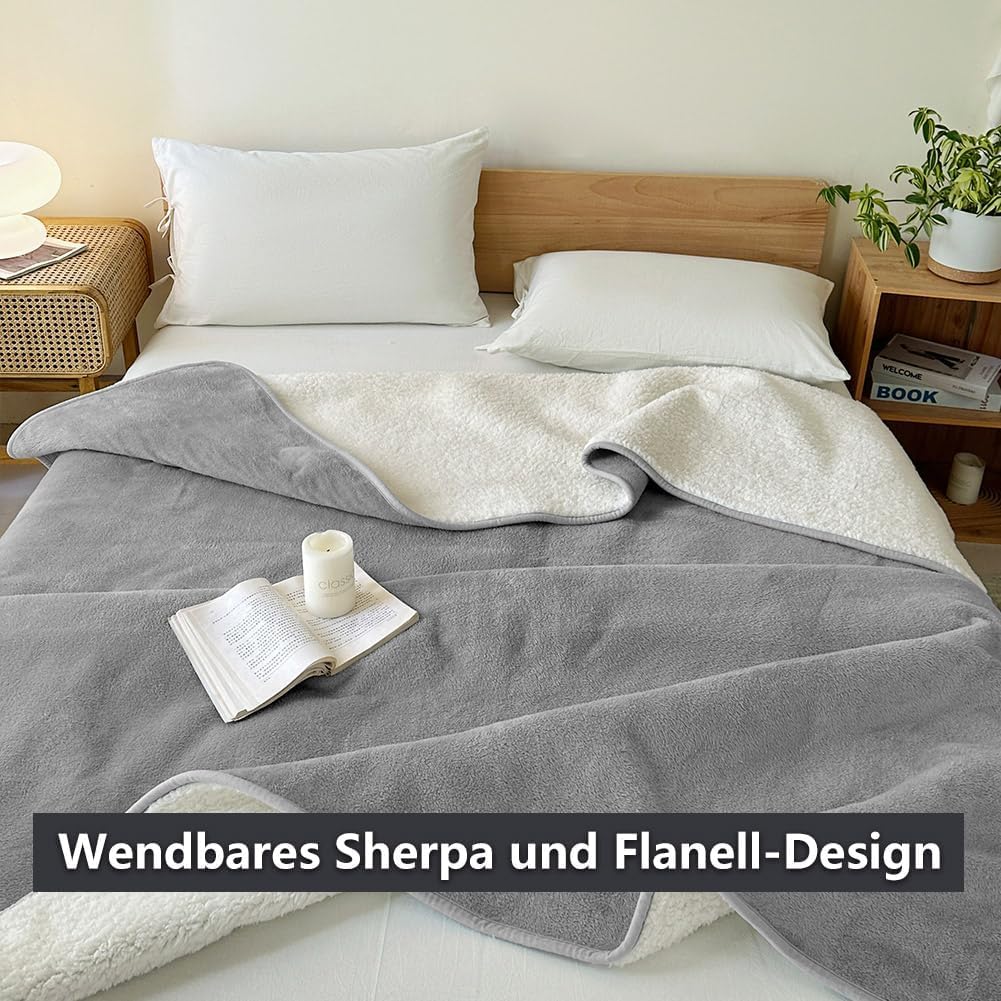 NSNLGSGC wasserdichte Decke 229x218cm, Liebesdecke für Paare, Verliebte, Erwachsene und Kinder, wasserdichte Decke aus Flanell-Sherpa, flüssig bis 1500g, grau