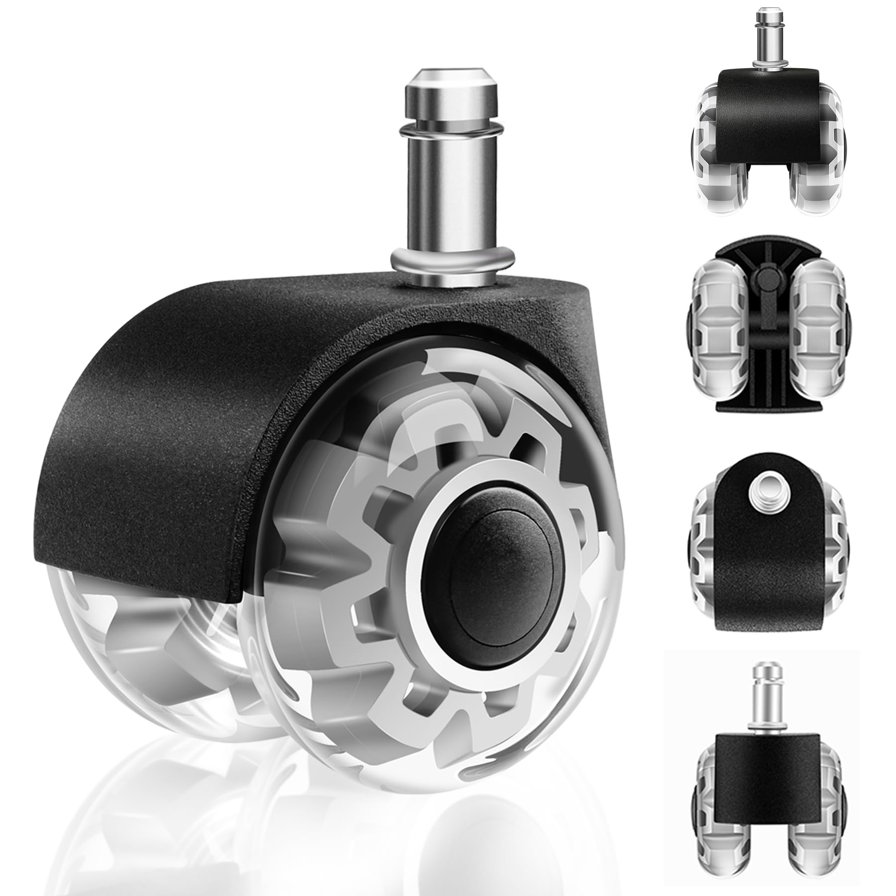 WECUTE Ruedas para Silla Oficina,10X22MM 5 Pcs Ruedas para Silla Oficina, 360 grados, rotación sin arañazos, para parquet, alfombras, laminado y azulejos, Silencioso, Seguro, Duradero