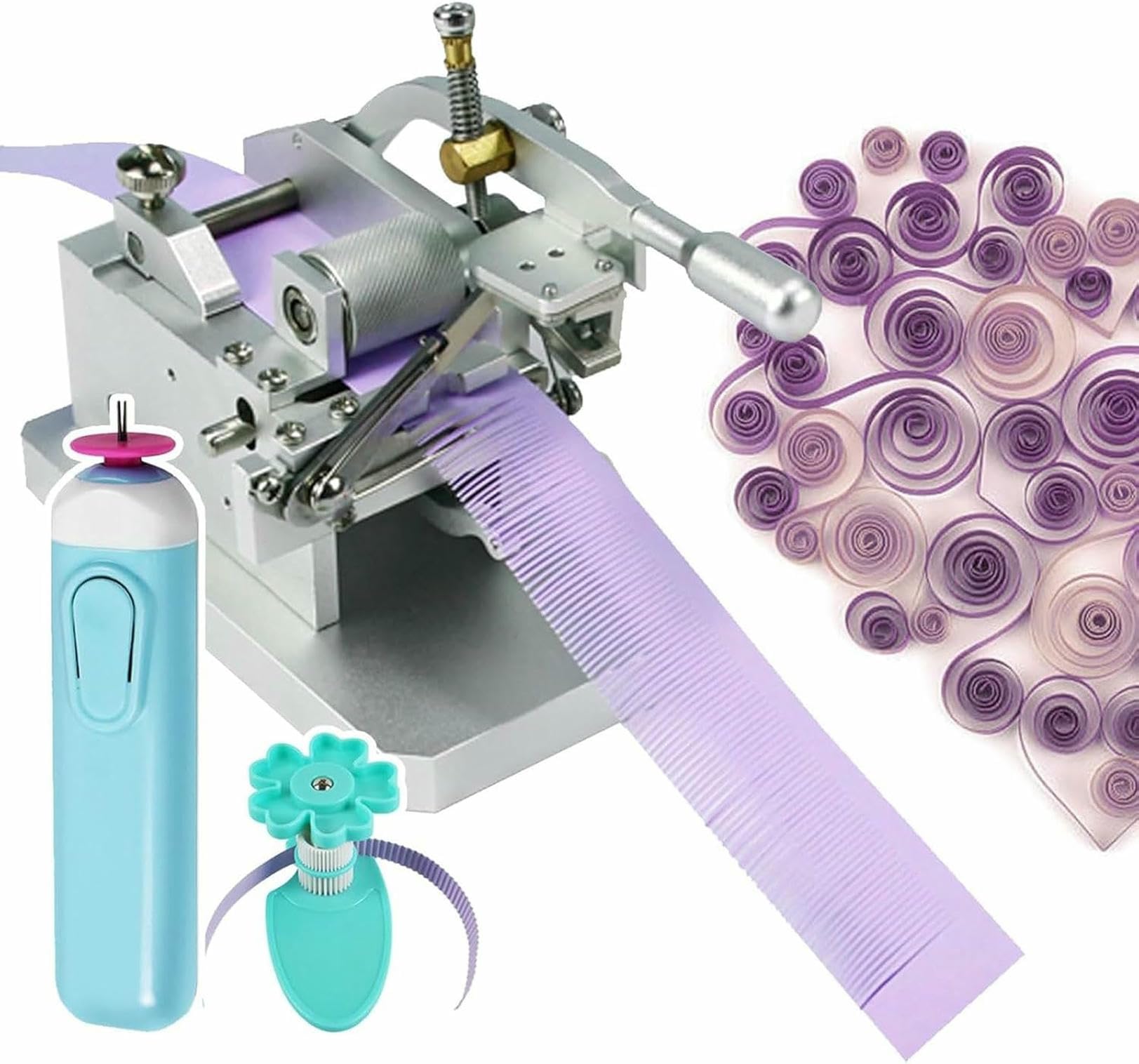 Kit per macchina da taglio per quilling, macchina per rollare manualmente con nappe con larghezza regolabile da 0,3 a 4 mm, penna elettrica per quilling, strumenti a rullo regolabili, per lezioni di