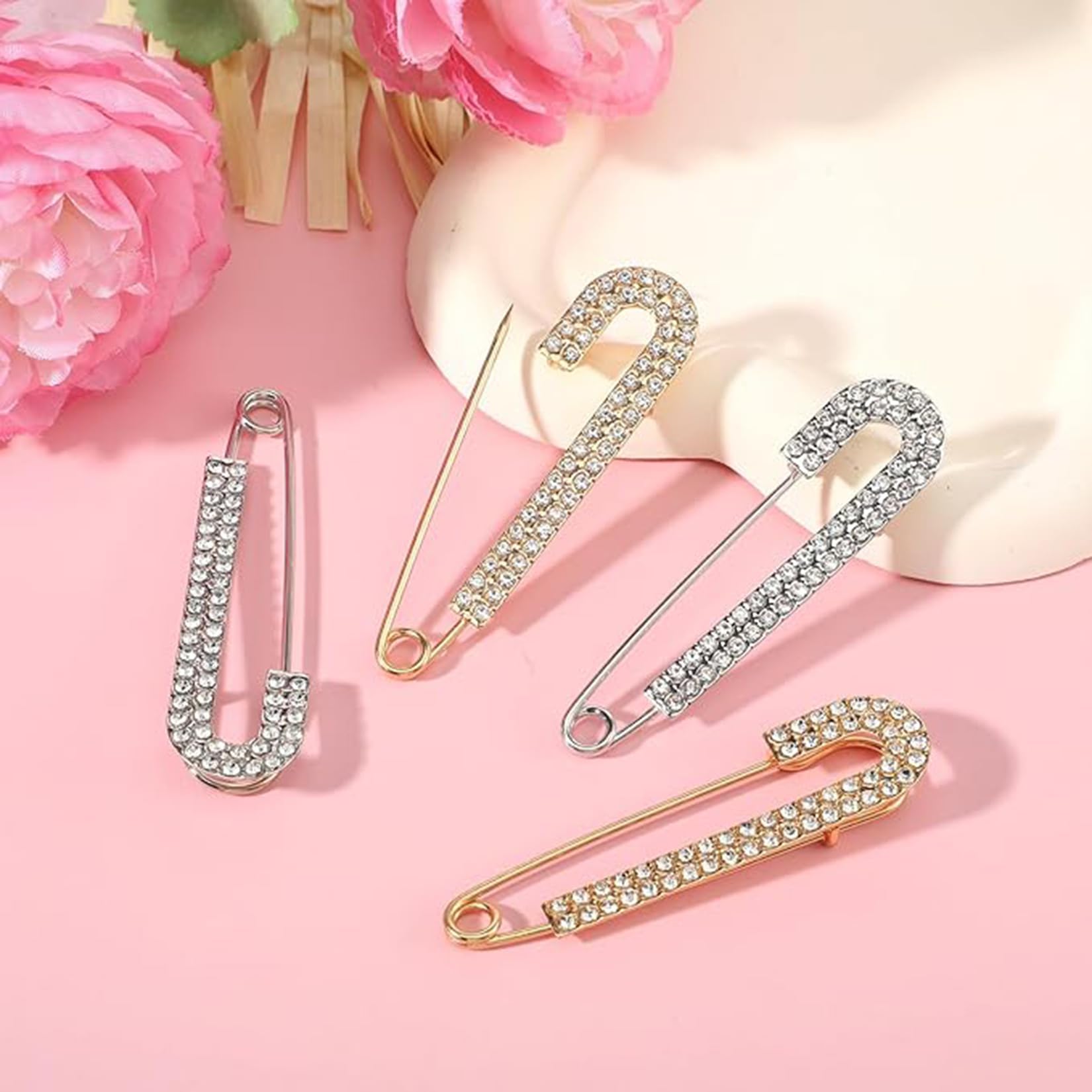 2 Pièces Broches & Épingles à Revers pour Femmes 7CM Épingles de Sécurité Or Argent Broche à Col Rétrécir pour Robe Pantalon Jupe Taille Décoration Accessoire