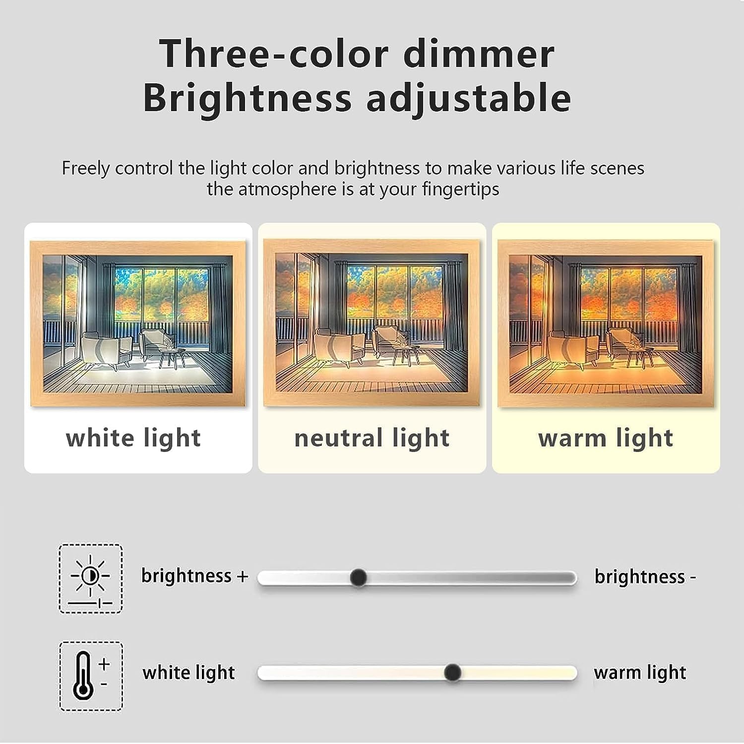 Riveira 3 Color Luminous Lighting Acrylic Wall Art Frame Light & Shadow The Art of Photo Frame, Bedroom Wall Decoration Creative Children's Night Light Decor - (Random Design) 3