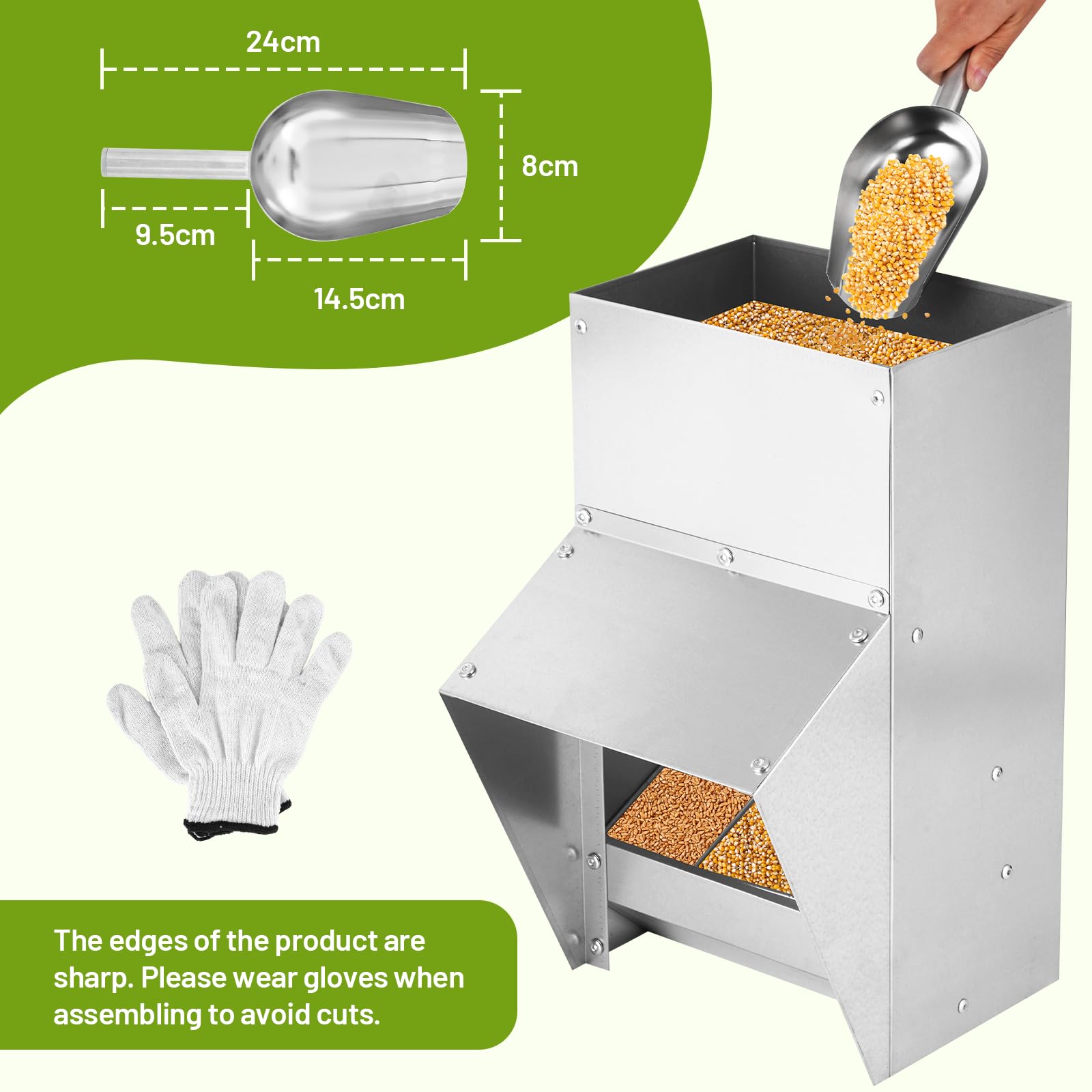 BAOSHISHAN Comedero automático para pollos, comedero de aves de corral montado en la pared con tapa, sin residuos, comedero al aire libre para pollos, pájaros, patos, gansos (10 kg)