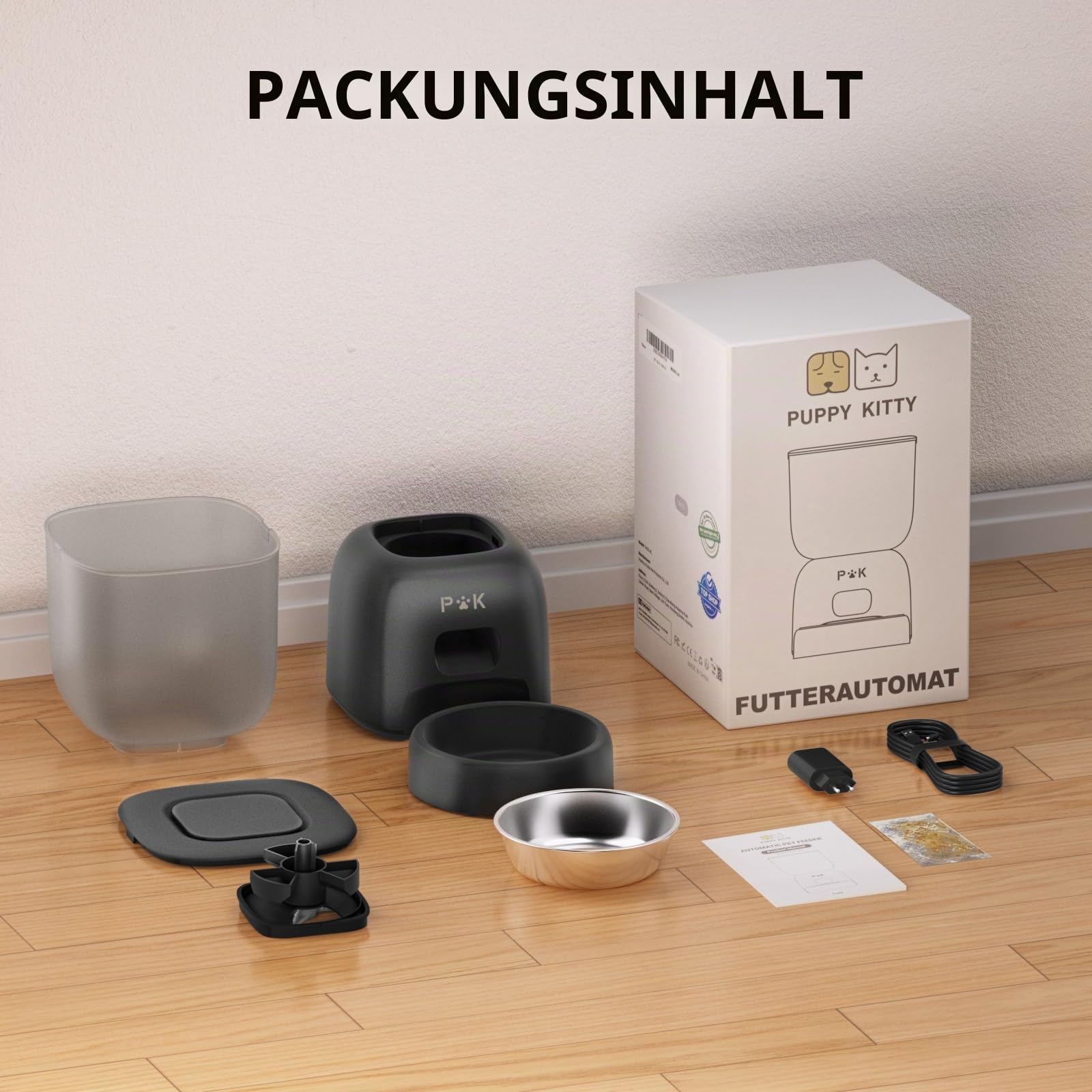 PUPPY KITTY Futterautomat Katze, 2,4G WiFi App-Steuerung Automatischer Futterspender Katze mit Edelstahlschüssel, Leicht zu Reinigen, 10S Aufnahmefunktion, 1-10 Mahlzeiten pro Tag