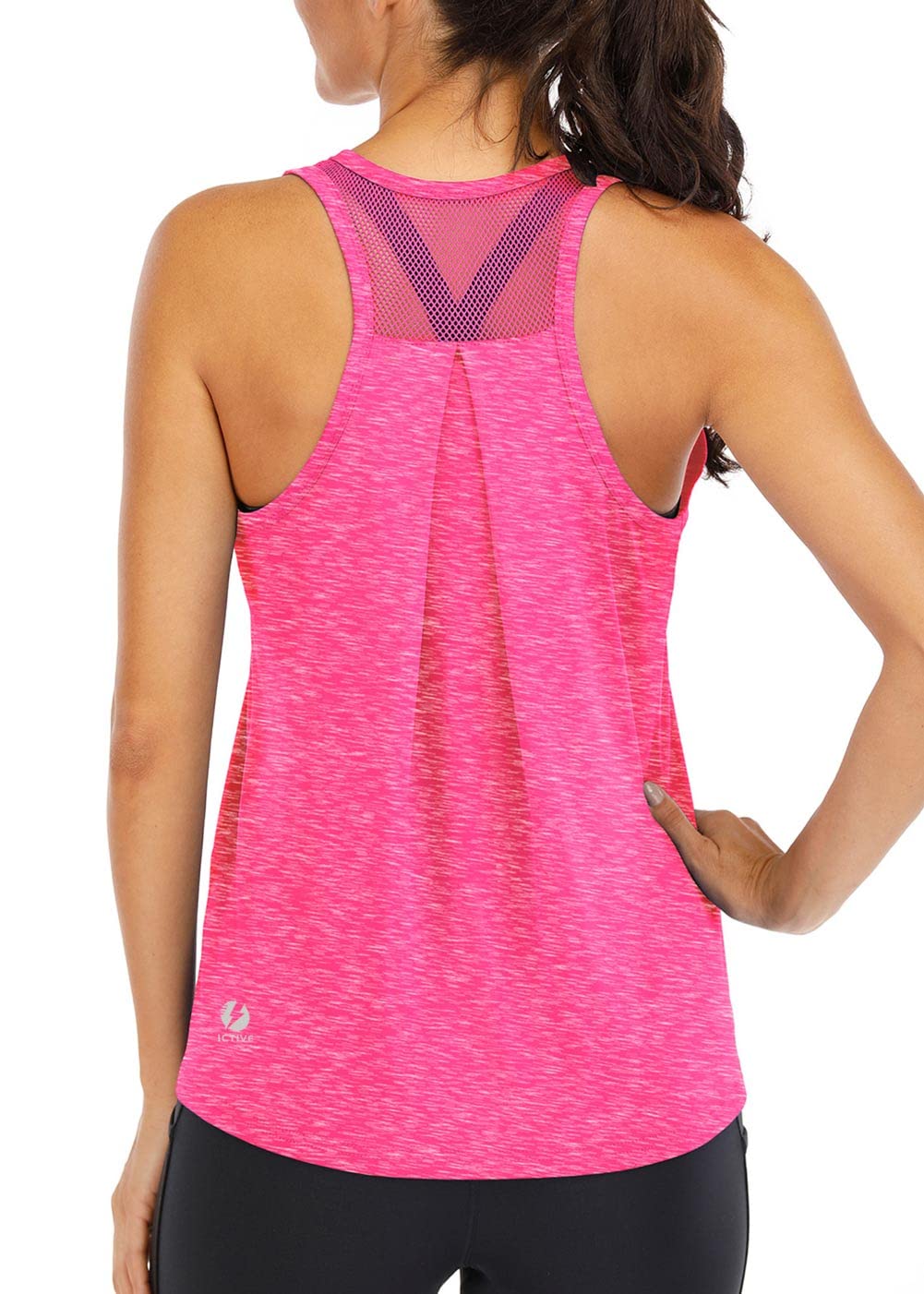 ICTIVE Workout Tops for Women Loose Fit Racerback Mesh Backless Muscle Tank Running Shirts