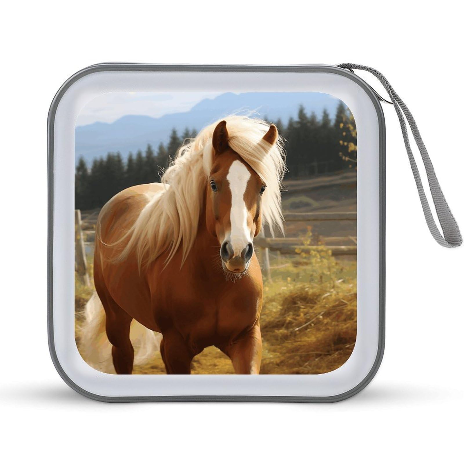 VstaDank Cute Brown Horse DVD Case 40 Capacity Protective Storage Organizer Binder Booklet Album Portable Disc Wallet Car CD Disc Holder Hard Plastic CD Case CD DVD Case Holder