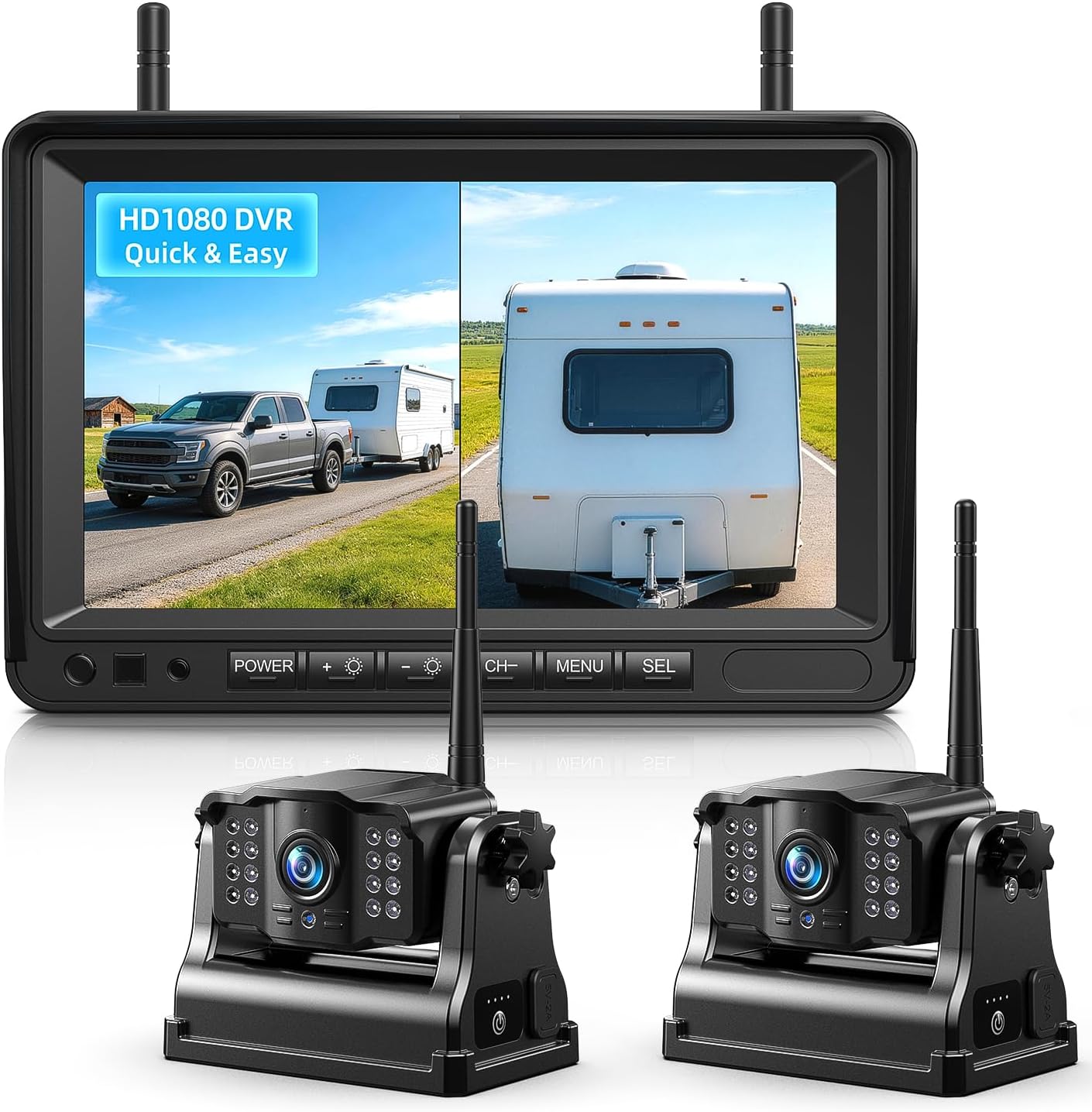 eRapta Dual Magnetic Wireless Backup Cameras - HD1080P 7” DVR Monitor, Stable Signal for RV/Trailer/Truck/Tractor/Camper/Hitch/Travel, 1-Min Install-Free, Clear Night Vision Back Up Camera (ACT702)