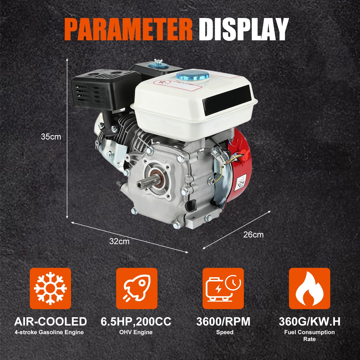 VOBOR Motore a benzina universale a 4 tempi, 168 F, motore a benzina 6,5 hp / 4,8 kw, rapida dissipazione del calore, Pull Start Ohv, motore a benzina con motore a 4 tempi 168 f (albero motore con