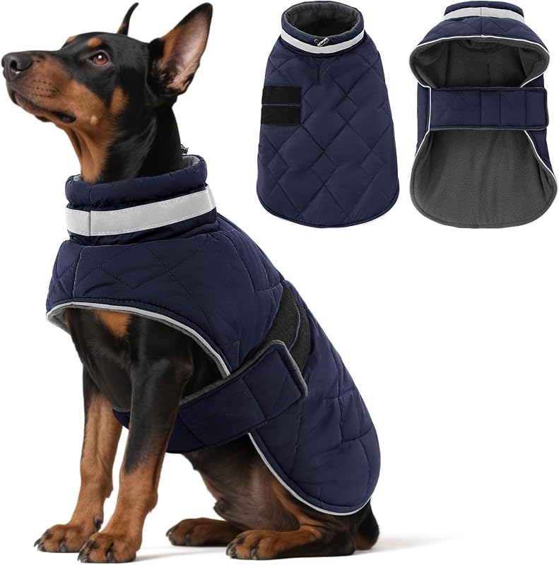 Casaco de Inverno para Cães KAMA BRIDAL com Forro de Fleece, Azul-escuro, Tamanho L