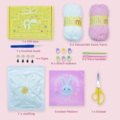Miniatura 2 de Chiikimu Kit de ganchillo para principiantes con hilo fácil para principiantes, kit de inicio de ganchillo con video tutorial paso a paso, kits de