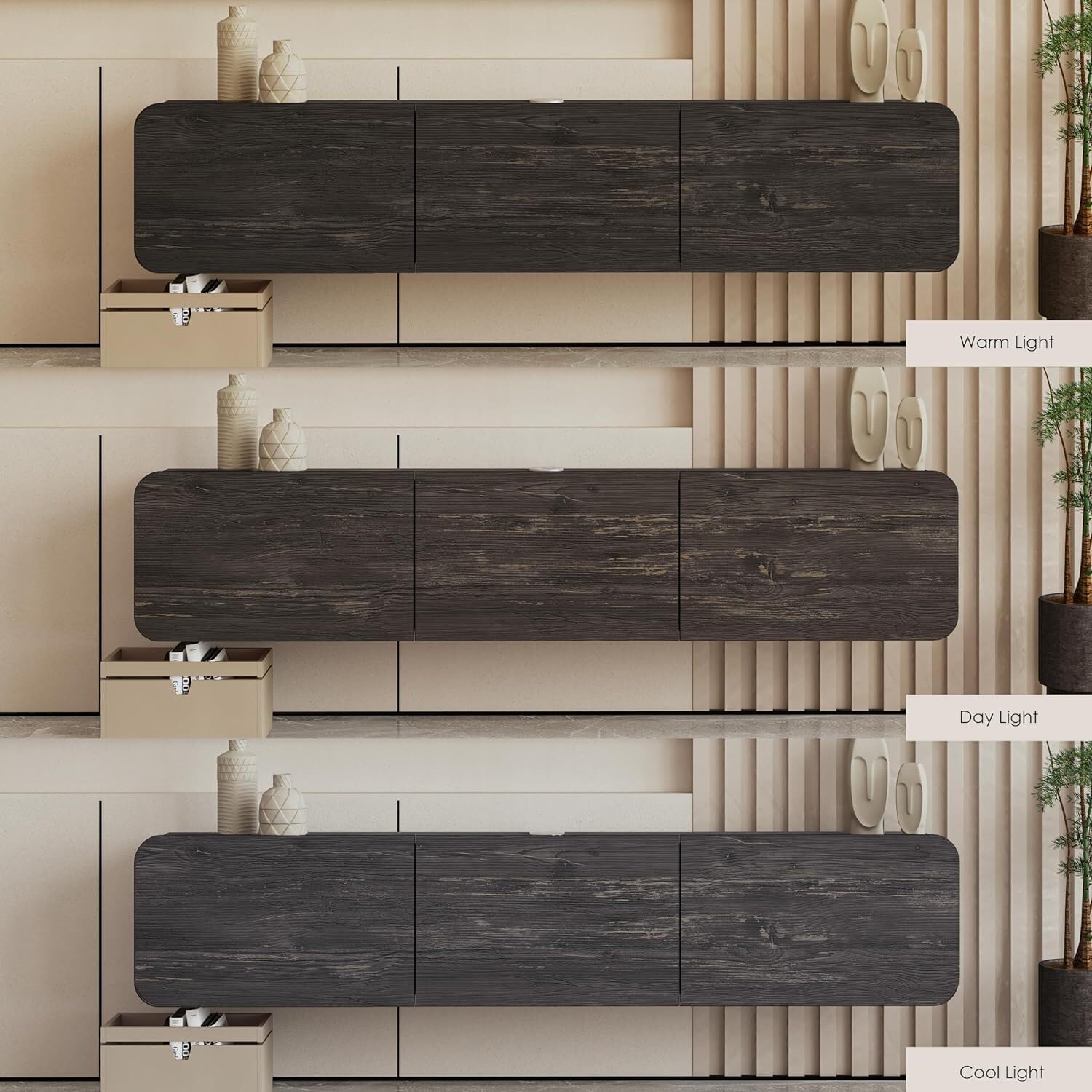 HomeStock Floating TV Stand Wall Mounted Entertainment Center for TVs up to 80 Inch Oak Finish Black Oak