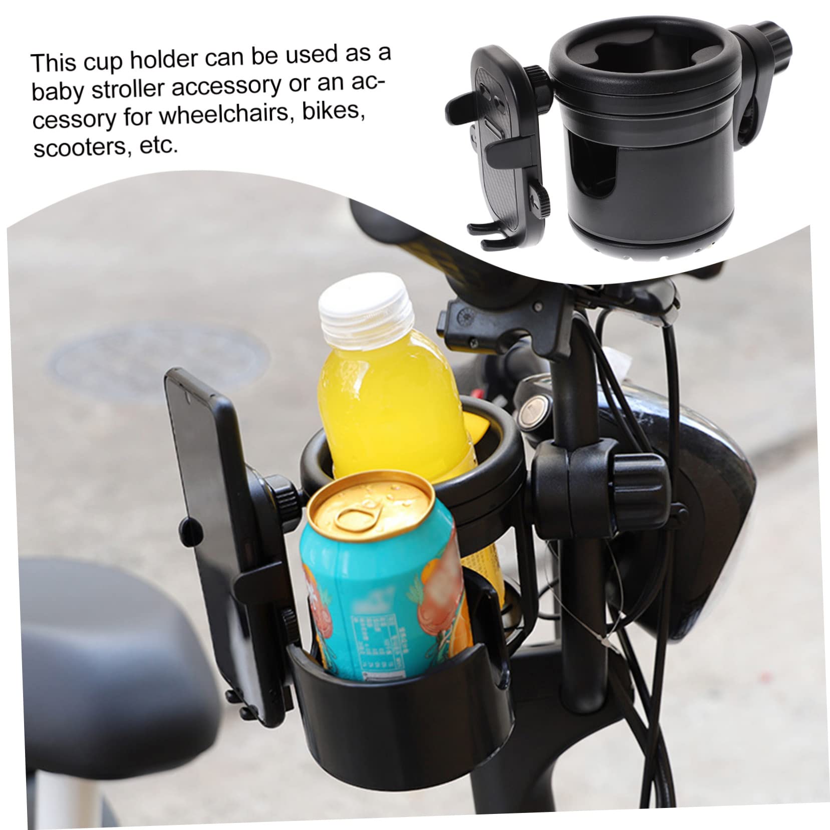 Portabicchieri per Passeggino Nero in Plastico e Metallo | Bicicletta e Scooter, Adatto a Bottiglia D'acqua e Tazza Caffè, Fissaggio Stabile Anti-caduta