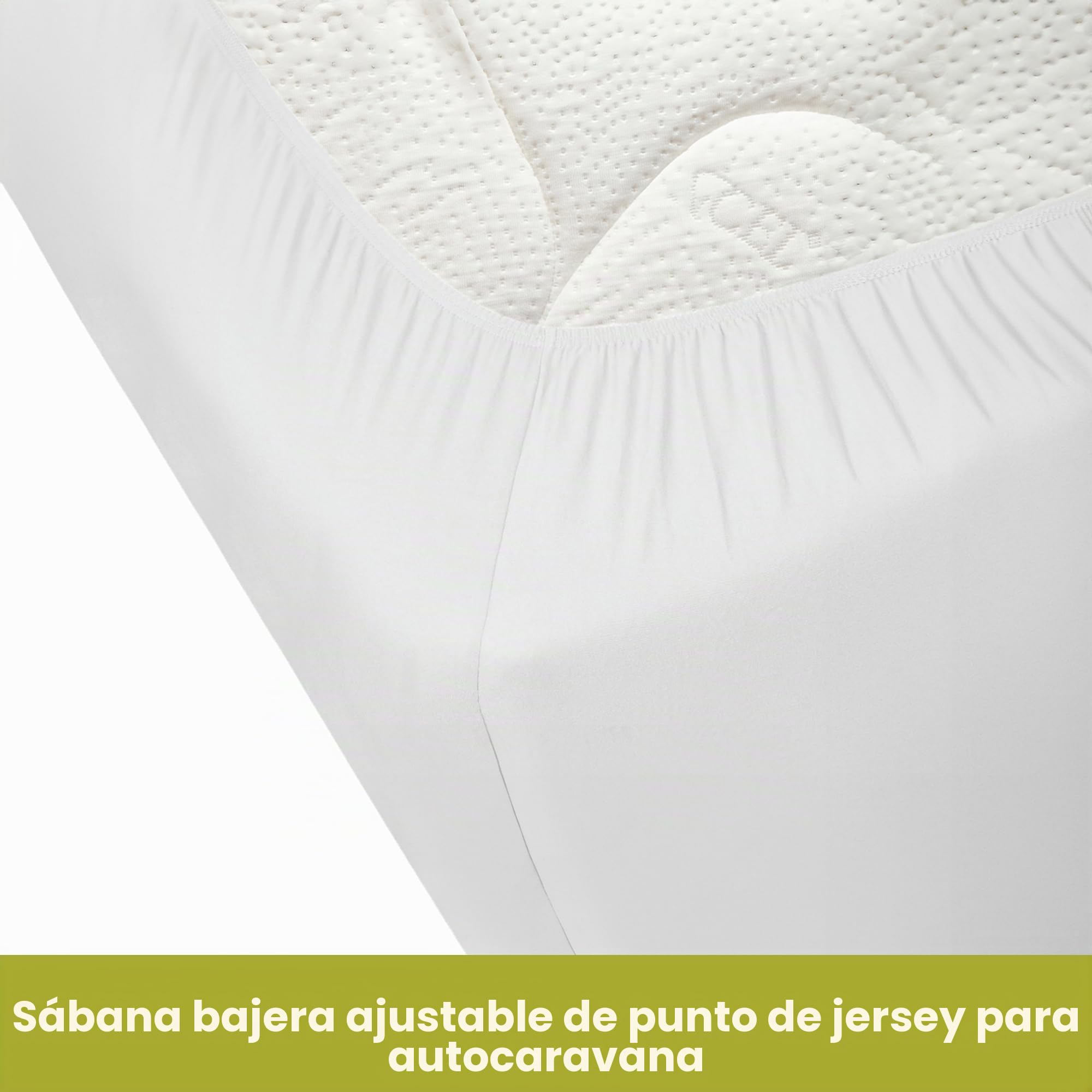Sabana Bajera Caravana - Autocaravana - Ropa Cama Autocaravana - para Colchon Camper - Sasbana Ajustable - Accesorios Autocaravana -Oeko-Tex - 100% algodón, Esquina Izquierda - Blanco