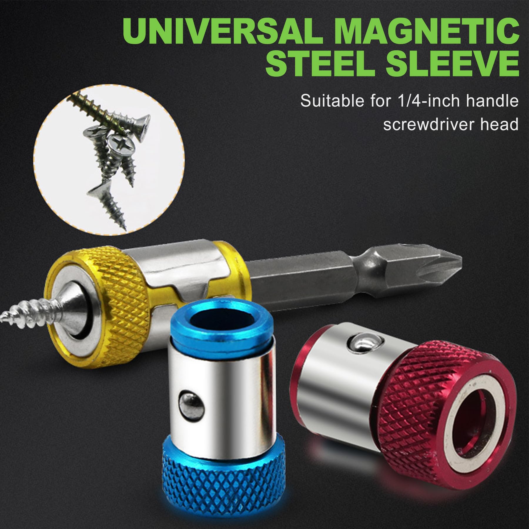 Zestaw magnetycznych pierścieni na śrubokręt z 2 bitami PH2, uniwersalny magnetyczny uchwyt na śrubę do wiertarki sześciokątnej 1/10.2 cm, regulowane mocowanie wiertła