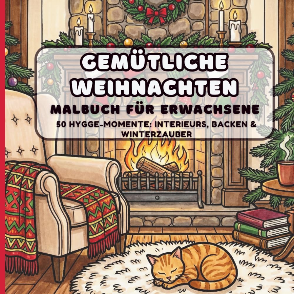 Gemütliche Weihnachten: Malbuch für Erwachsene: 50 Hygge-Interieurs, Winterdekorationen & Kuschelige Momente zum Entspannen und Stressabbau