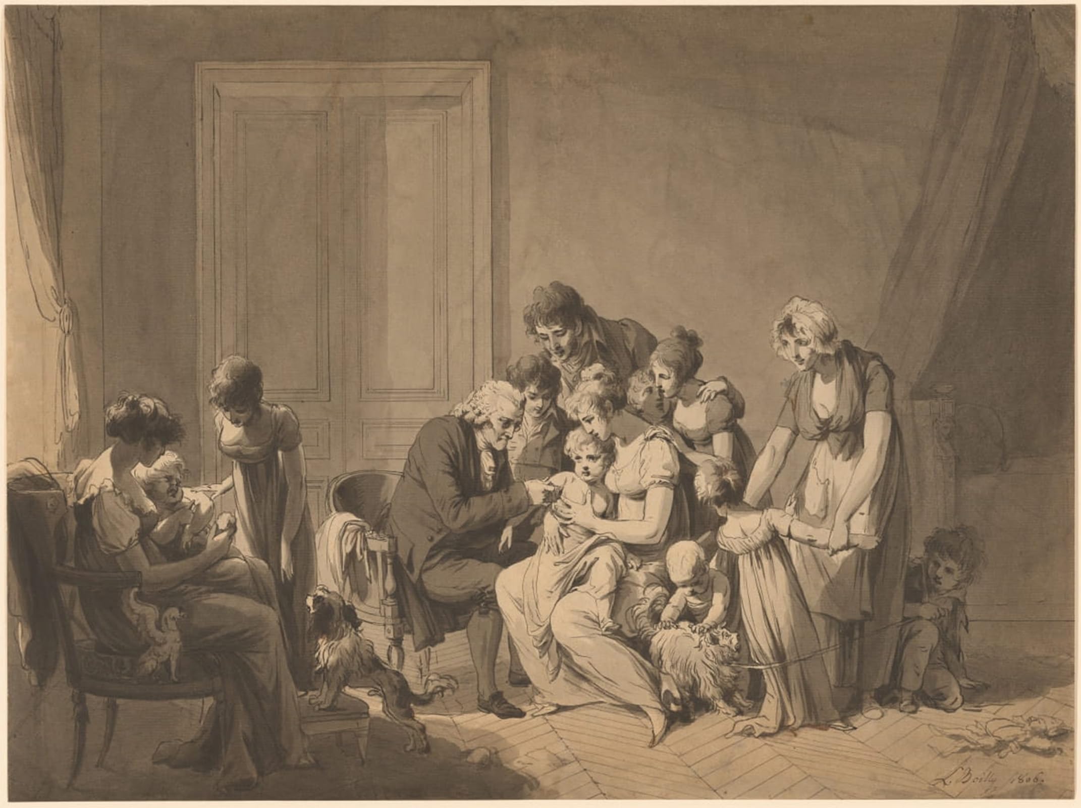 POSTERIIk Vintage Classic Picture Landscape Artwork the Vaccine by Louis Leopold Boilly Portrait Canvas Painting for Office Home Decor 60x90cm