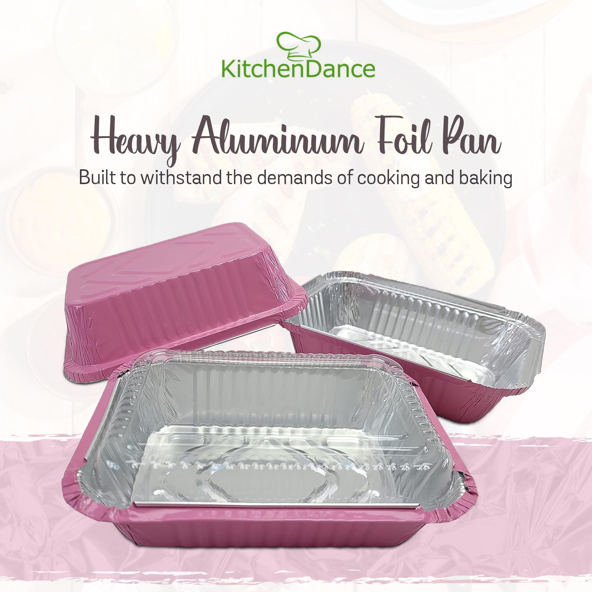 KitchenDance 1.5 Lb Colored Aluminum Foil Pans With Lids - Heavy Duty Disposable Takeout Containers, 125 Pack (Pink) - View #8