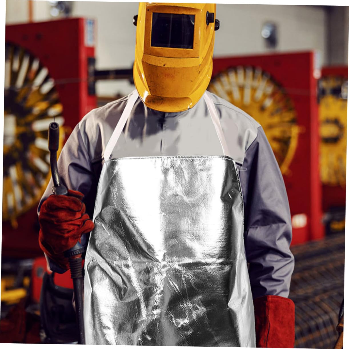 Hitzebeständige Aluminiumschürze mit Feuerfestem Schutz Reflektierende Aluminiumfolie Verstellbare Passform für Metallverarbeitung Glasherstellung und Industriellen Arbeitsschutz