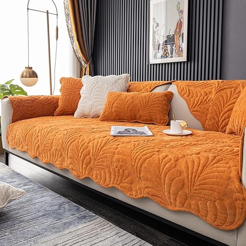 Miniatura 7 de Funda para sofá con diseño de hojas de palma, de felpilla, acolchada de felpilla, 1 pieza, antideslizante, suave, protector de muebles para