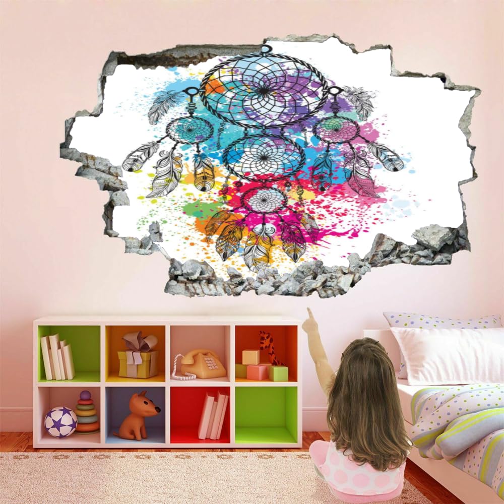 Adesivi Murali 3D Fracassati Cacciatore Di Sogni Poster Rimovibile Per Arte Del Tatuaggio Da Parete Arte Spruzzata Fotomurali Decorazioni Per La Casa Camera Da Letto Per Bambini Decorazioni 120x80cm