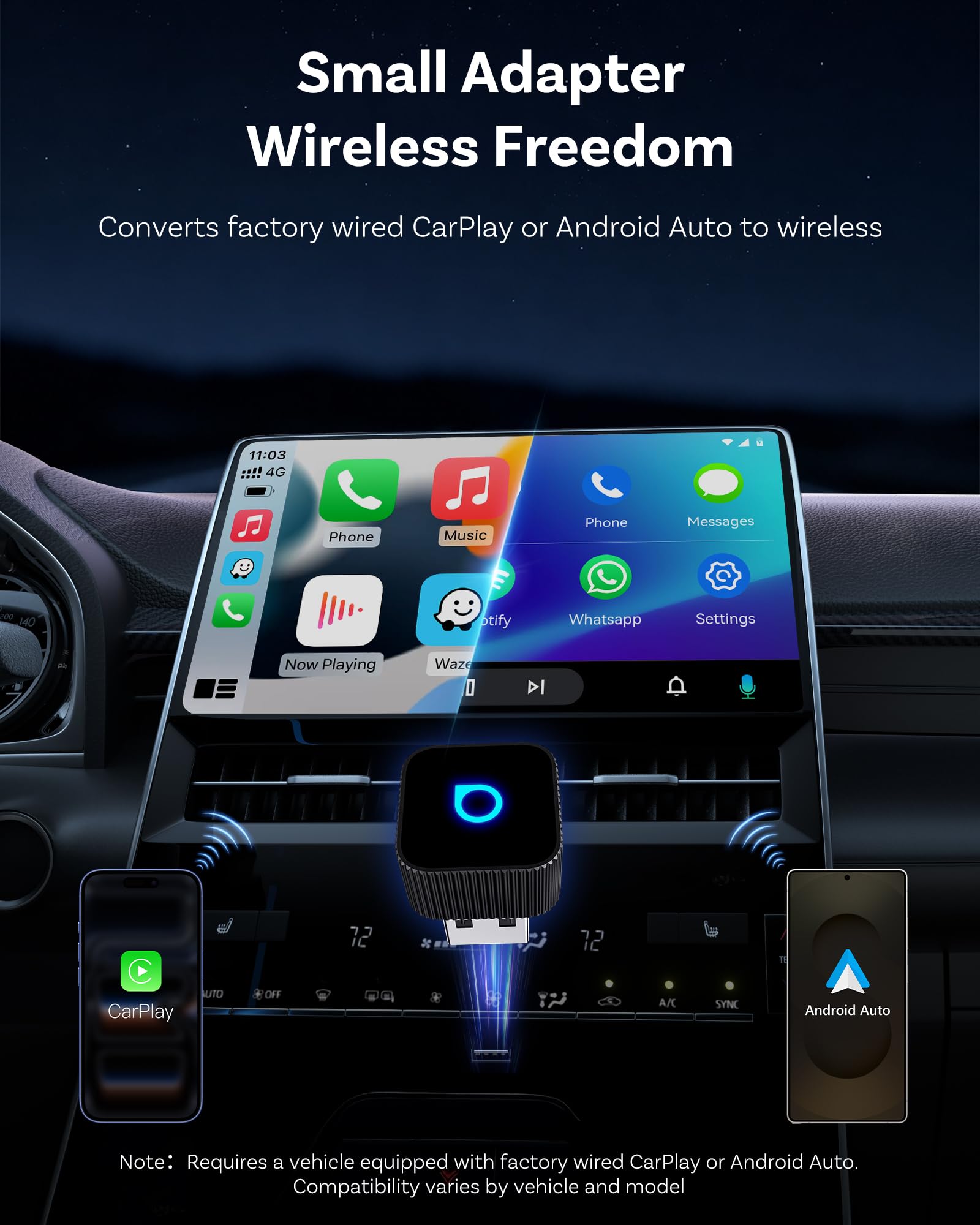 OTTOCAST Mini Slim 2026 Adattatore Wireless CarPlay e Android Auto, Adattatore 2-in-1 per Auto con CarPlay e Android Auto Cablati, Plug & Play, Riconnessione Automatica