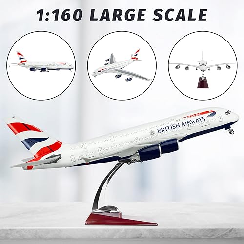 Miniatura 4 de Lose Fun Park Escala 1160 Modelo Grande Avión Gran Bretaña 380 modelos aviones fundidos a troquel con luz LED para colección o regalo